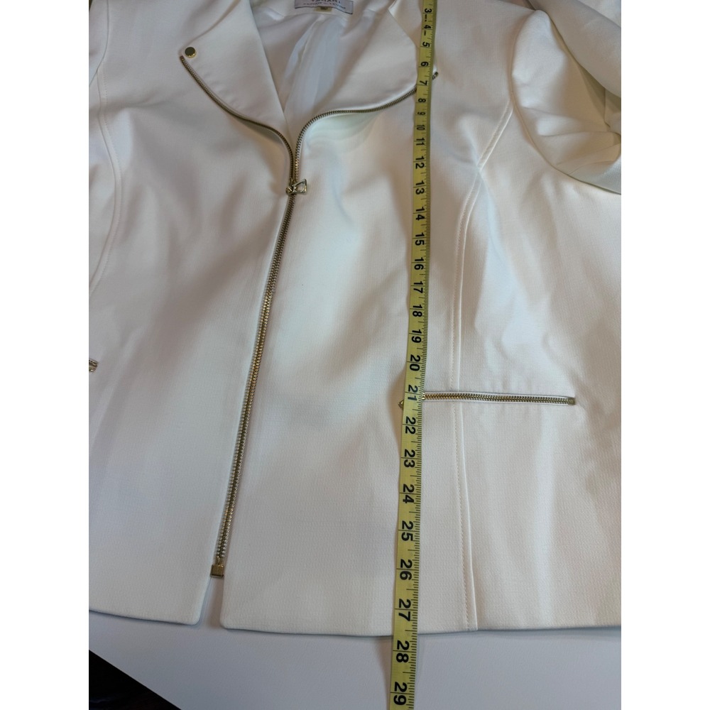 Tahari Arthur Levine Women White Blazer Gold Zip Shoulder Pads size 22W Business - Picture 15 of 15